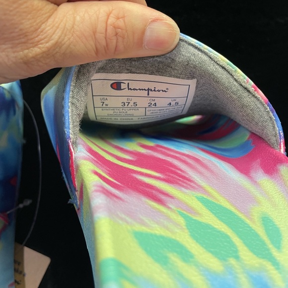 🆕 Champion Women's IPO Tie Dye Slide Sandal (Pink/Light Yellow/Multi, 7) - Picture 7 of 7